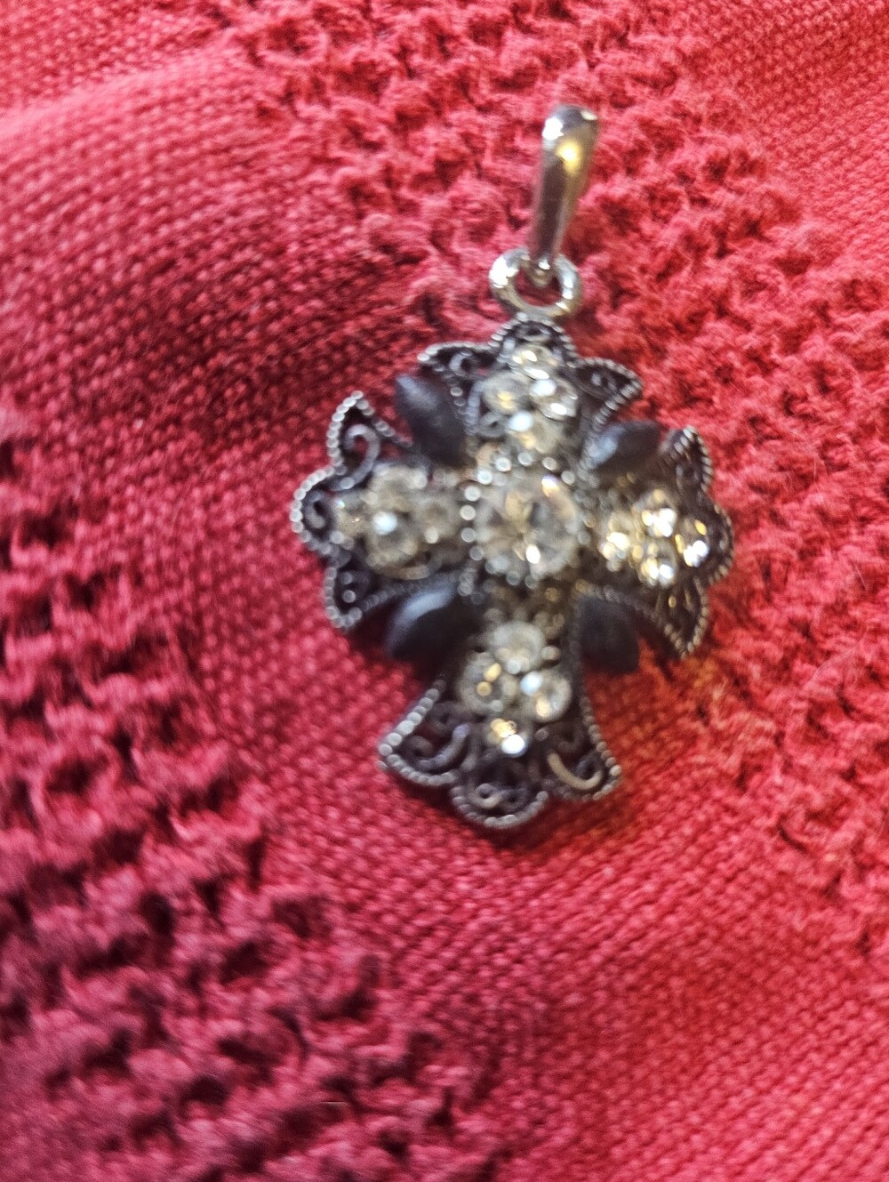 Black And White Stone Cross Pendant